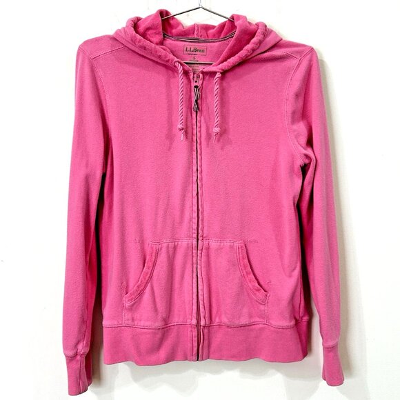 L.L. BEAN Bubblegum Pink Terrycloth Zip Up Hoodie Tie Hood Barbiecore Y2K Size S - Picture 3 of 9